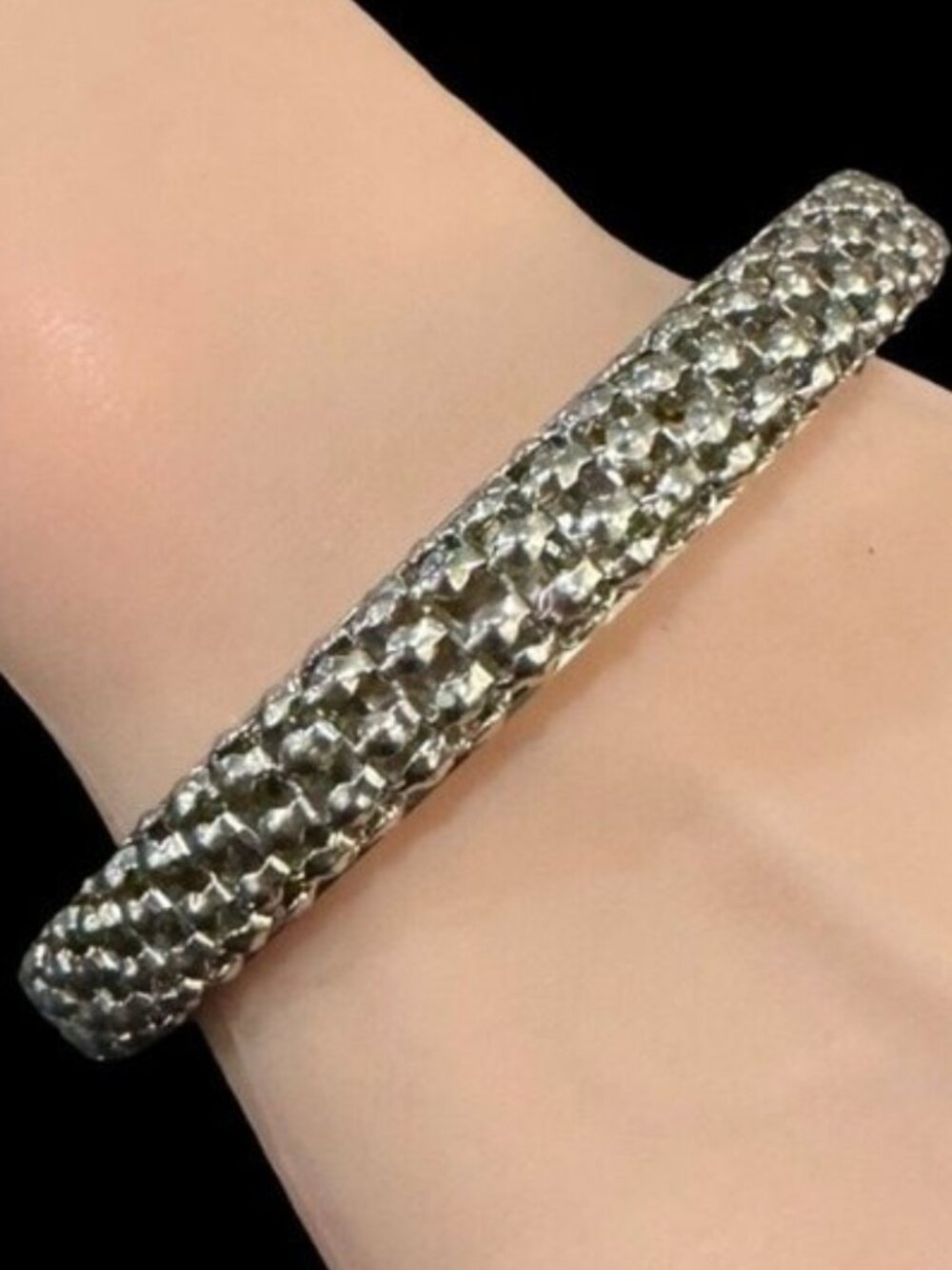 Silver Tone Textured Metal Bangle Bracelet Versatile Style Chic Womens